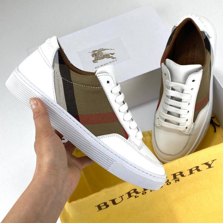 BURBERRY HOUSE CHECK AND LEATHER SNEAKERS BEYAZ